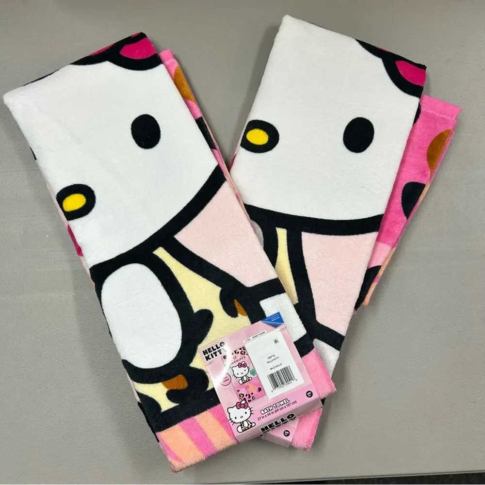 Hello Kitty Bathroom Shower Bath Set with Rug / Mat, 2 Towels, Loofah NWT Sanrio